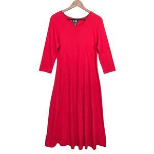 C.B. Casual Maxi Dress Women‎ Size M Red Stretch Pullover 3/4 Sleeve Cotton